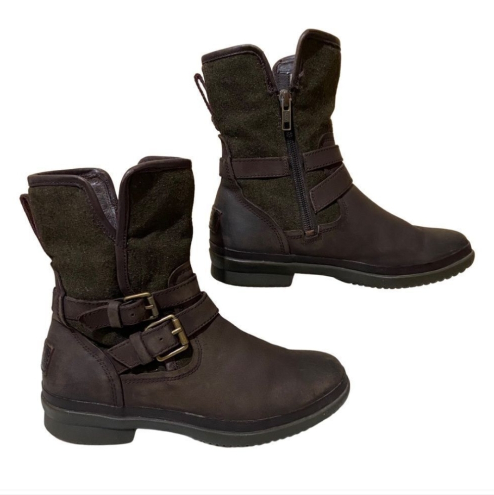 UGG Simmens Stout Leather Wool Brown Green Boots